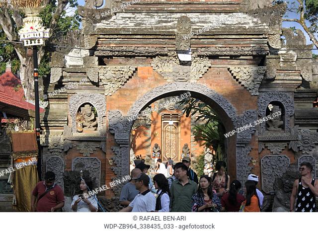 UBUD, BALI - JULY 27 2019: Visitors at Ubud Palace in Bali Indonesia.Puri Saren Agung is the palace of the Ubud royal family