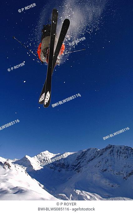 jump in ski resort of Sainte Foy tarentaise, France, Alps