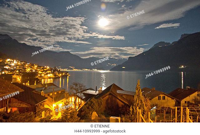 Full moon over lake Brienz, Switzerland