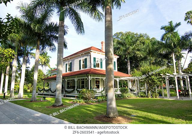 Thomas Edison inventor home and museum in Ft Myers Florida exterior of Main House with palm trees and grounds