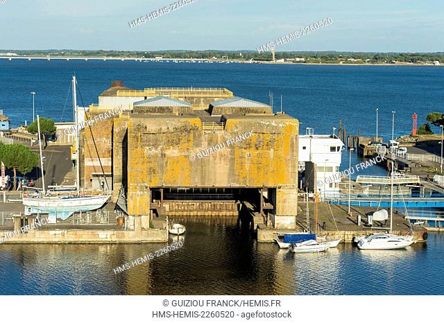 France, Loire Atlantique, Saint-Nazaire, panorama from the roof of the submarine base, view over the bunker housing the submarine Espadon