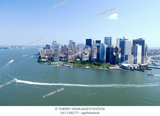 Aerial view of South Manhattan: Battery Point and Financial district, Lower Manhattan, New York city, USA