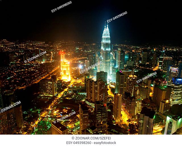 Aerial Night View of Kuala Lumpur skyline, capital city Malaysia, Southeast Asia