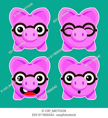Cartoon Piggy Banks with Eyeglasses