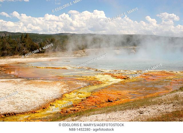 Steam at pool, Midway Geyser Basin, Yellowstone National Park, Wyoming, USA