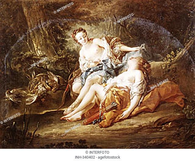 fine arts, Boucher, Francois, (1703 - 1770), painting, 'the compagnes of Diana', 18th century, Thyssen-Bornemisza collection, Lugano, Switzerland, Europe