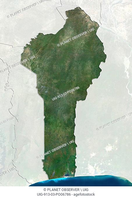 Satellite view of Benin (with country boundaries and mask). This image was compiled from data acquired by Landsat satellites