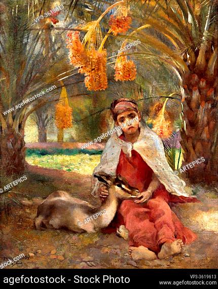 Leroy Paul Alexandre Alfred - Les Deux Gazelles Jeune Arabe Dans Un Jardin Dattier Biskral - French School - 19th Century