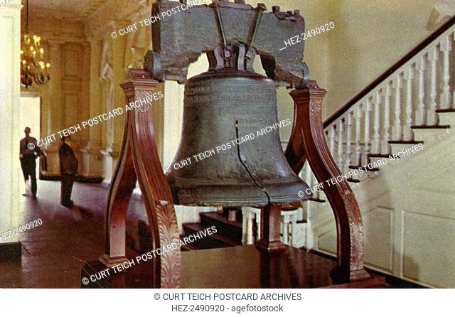Liberty Bell, Independence Hall, Philadelphia, Pennsylvania, USA, 1953. Vintage postcard. The Liberty Bell is one of the foremost symnols of the American...