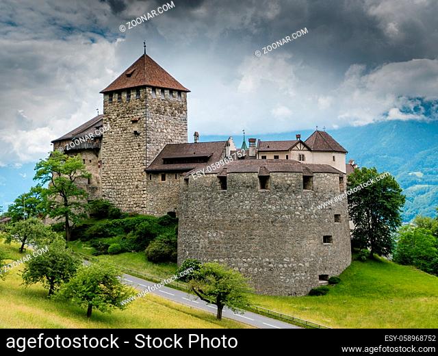Vaduz, FL / Liechtenstein - 16 June 2019: A view of the historic Vaduz Castle in the capital of the Principality of Liechtenstein on an overcast summer day