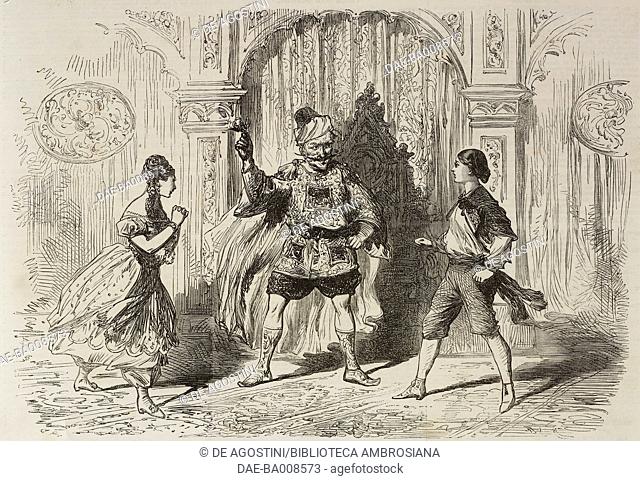 Scene from Turko the Terrible, or The fairy roses, at the Holborn Theatre, London, United Kingdom, illustration from the magazine The Illustrated London News