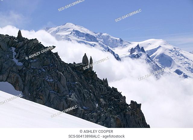 Mont Blanc form the Grand Montets above Chamonix France Like all of the alps its glaciers are melting rapidly due to global warming