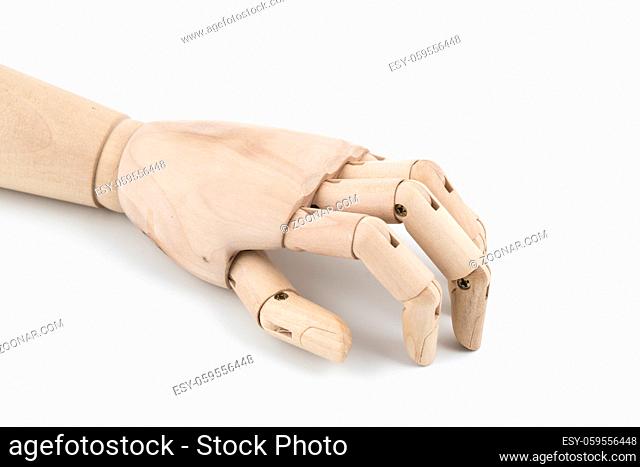 the gesture with a jointed wooden hand