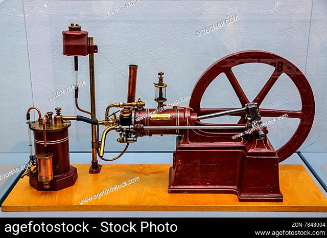 DRESDEN, GERMANY - MAY 2015: cylinder four-stroke gasoline engine Gustav Schuermann 1888 in Dresden Transport Museum on May 25, 2015 in Dresden, Germany