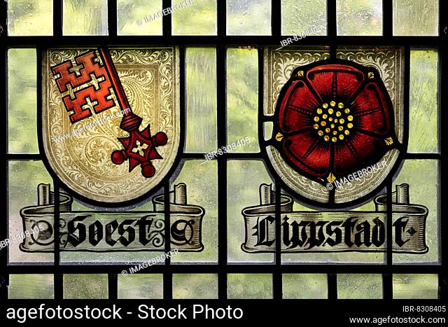 Historical coats of arms of Soest and Lippstadt, Museum der Grafschaft Mark, Altena Castle, Altena, Sauerland, North Rhine-Westphalia, Germany, Europe