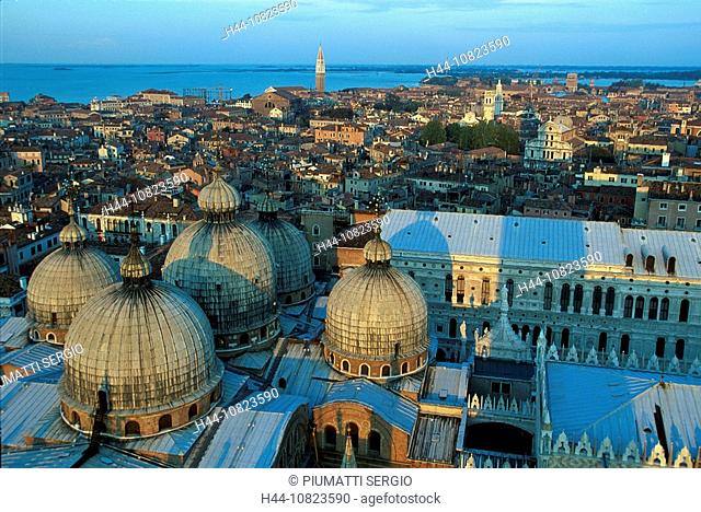 Italy, Europe, Venice, view, from, Marco tower, Marco cathedral, domes, town, city, roofs