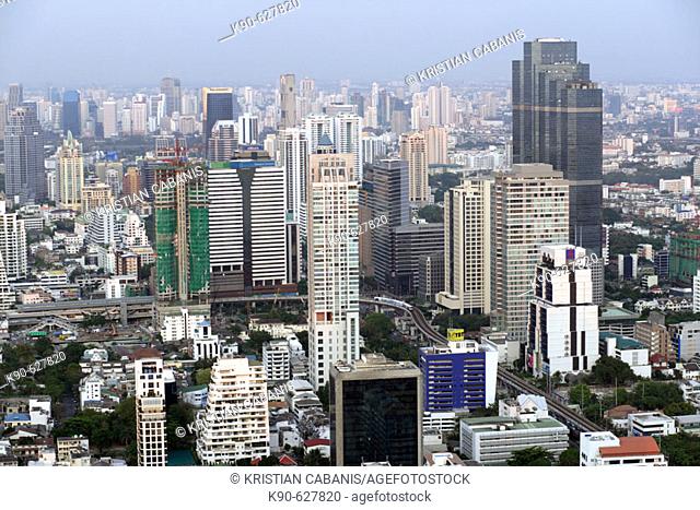 Birdeye's view on downtown Bangkok, Silom Road area, Bangkok, Thailand, Southeast Asia