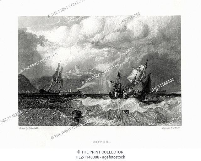 Dover, Kent, 1860. Ships in rough weather off the Channel port of Dover