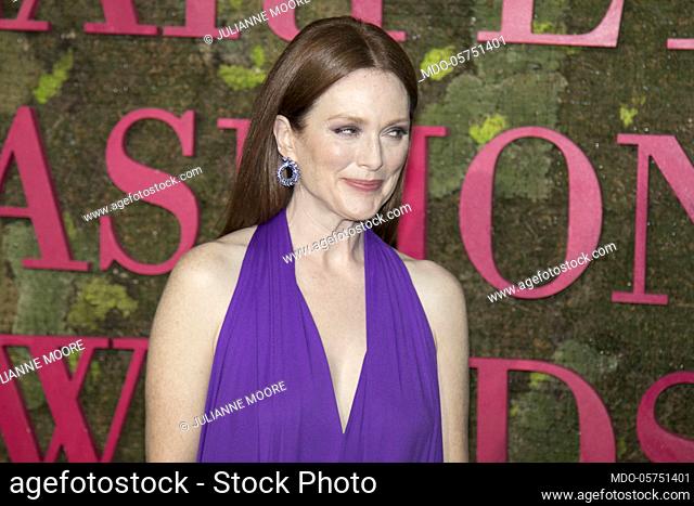 Green carpet Fashion Awards 2018. In the picture Julianne Moore. An enchanted forest has invaded this year Piazza della Scala