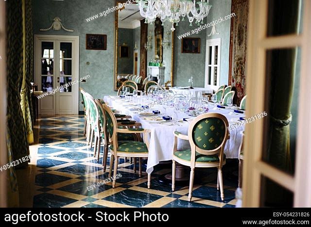 Gala dinner table in luxury restaurant