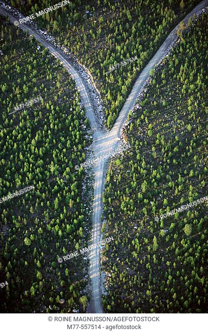 Gravel ways, aerial view. Sorsele. Lappland. Sweden