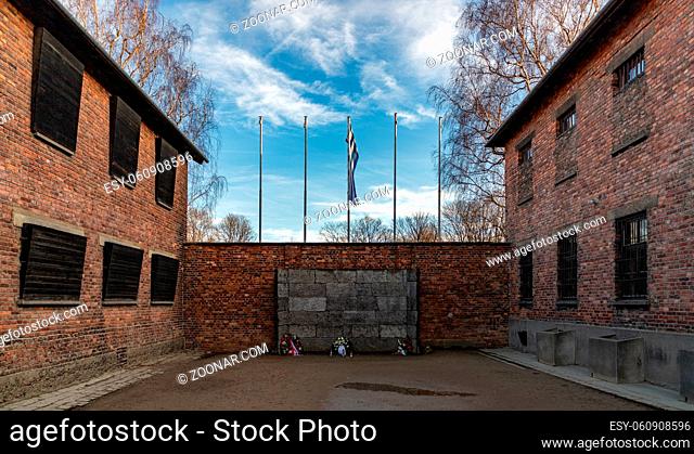 A picture of the Death Wall of Auschwitz I