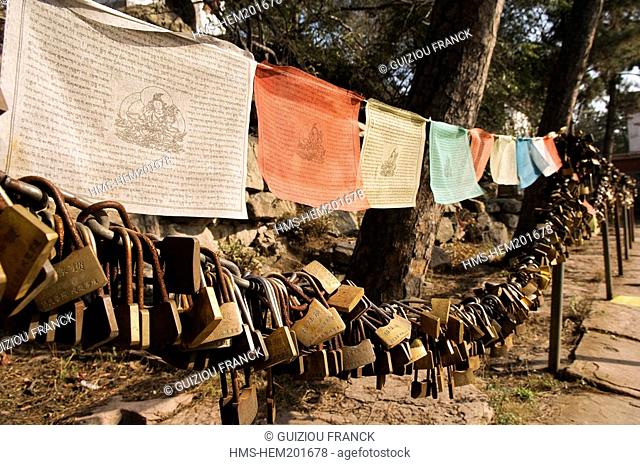 China, Hebei province, Chengde, Universal Peace temple Puning Si, listed as World Heritage by UNESCO, prayers flags and locks used as ex voto