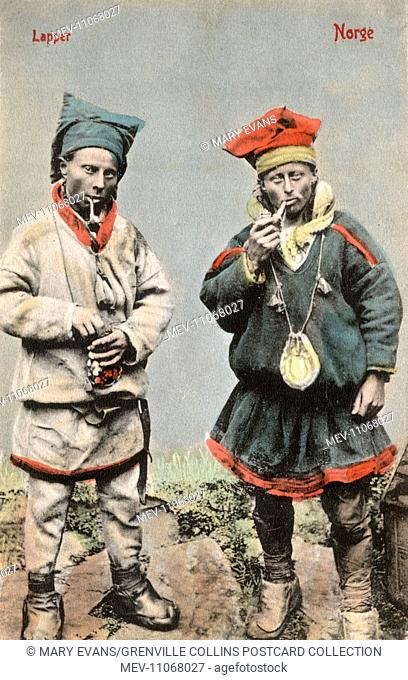 Two Saami Men smoking their pipes - Norway
