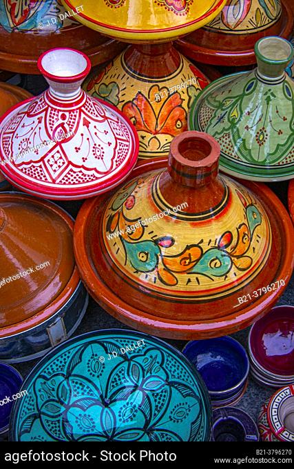 Morocco, Handicraft, typical ceramic Tagine plates