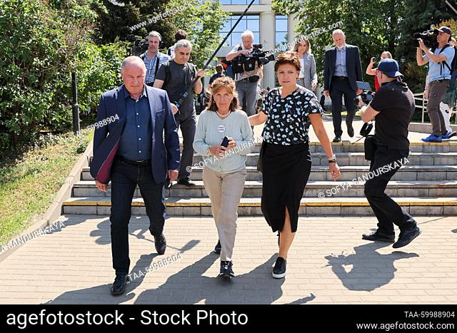 RUSSIA, MOSCOW - JUNE 22, 2023: Gerskovich's mother Ella Milman and lawyer Tatyana Nozhkina (L-R centre) emerge from the Moscow City Court after the hearing of...