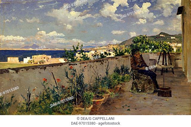 Garden with the sea in the background, by Antonino Leto (1844-1913).  Palermo, Civica Galleria D'Arte Moderna Empedocle Restivo (Art Gallery)