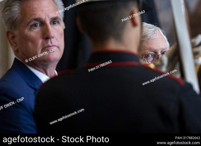 United States House Minority Leader Kevin McCarthy (Republican of California), left, and US Senate Minority Leader Mitch McConnell (Republican of Kentucky)