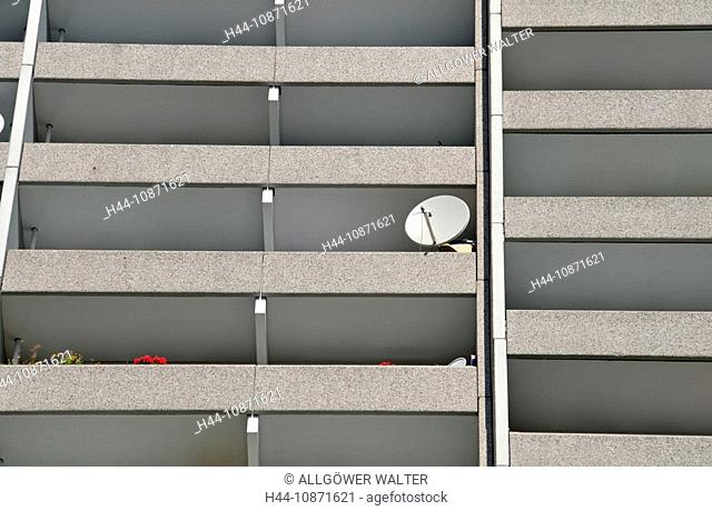 The 70s, architecture, Anonymously, anonymity, antennas, balconies, building industry, concrete settlement, choral hamlet, Germany, Europe, facades, buildings