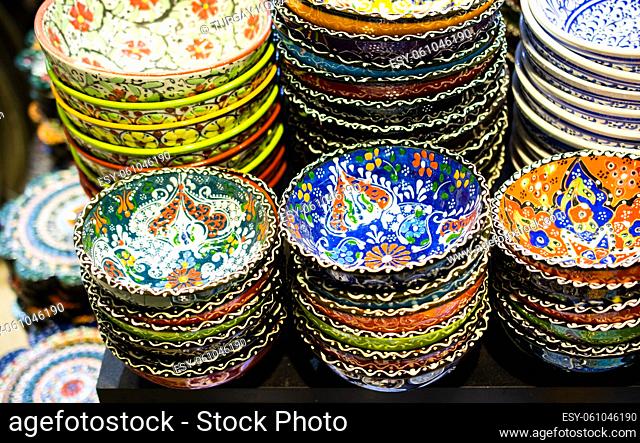Souvenir and gift ceramic bowls with Ottoman style art patterns