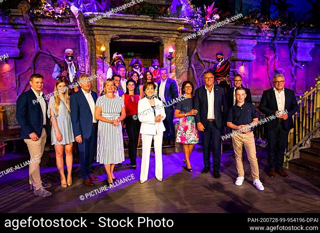 28 July 2020, Baden-Wuerttemberg, Rust: Together with their guests of honour, the Mack family, the owners of Europa-Park