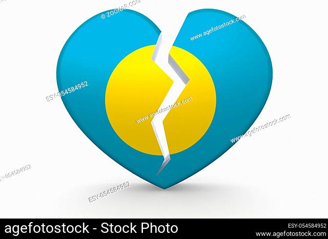 Broken white heart shape with Palau flag, 3D rendering