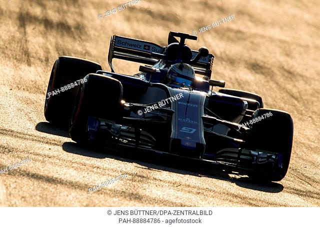 Swedish Formula One pilot Marcus Ericsson of Sauber in action during the testing before the new season of the Formula One at the Circuit de Catalunya race treak...
