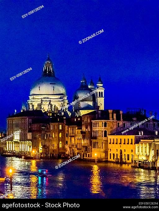 Night scene at grand canal in venice city, Italy