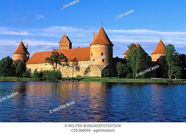 Gothic castle (XIV-XVth century). Lake Galve, Trakai. Lithuania