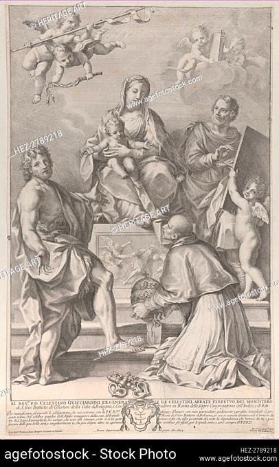 Madonna and Child at center with Saint John the Baptist, Saint Luke, Pope Peter Celestini, .., 1694. Creator: Robert van Audenaerde