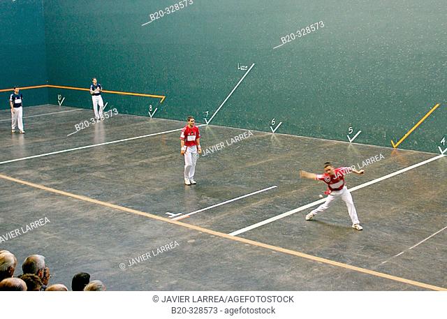 Pelotaris (pelota players) playing in pelota court. Legazpi. Gipuzcoa. Euskadi. Spain