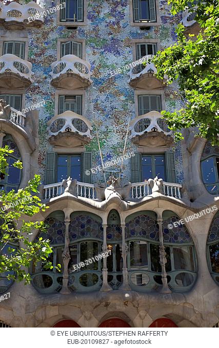 Exterior of Casa Batllo on Passeig de Gracia, designed by Antoni Gaudi