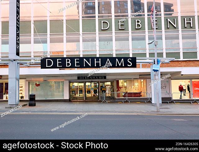 Facade of branch of Debenhams department store having gone into administration. High quality photo