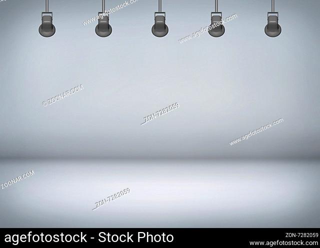 Empty grey room with spotlight background. Copy space