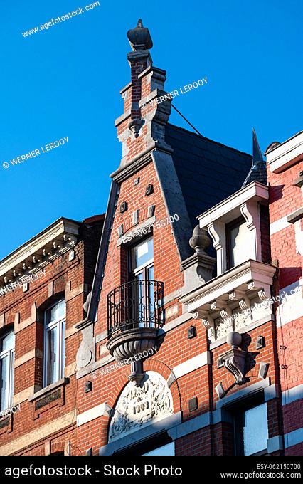 Koekelberg, Brussels Capital Region, Belgium, A traditional brick stone dormer against blue sky