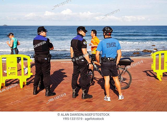 Spanish police from Policia Local force on duty at Las Palmas Marathon, Gran Canaria, Canary Islands