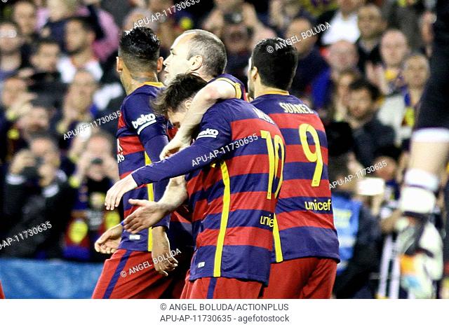 2016 La Liga Barcelona v Sportiing Apr 23rd. 23.04.2016. Nou Camp, Barcelona, Spain. La Liga. Barcelona versus Sporting de Gijón. 3rd goal celebration
