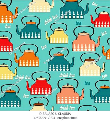 Seamless pattern with vintage Kettles