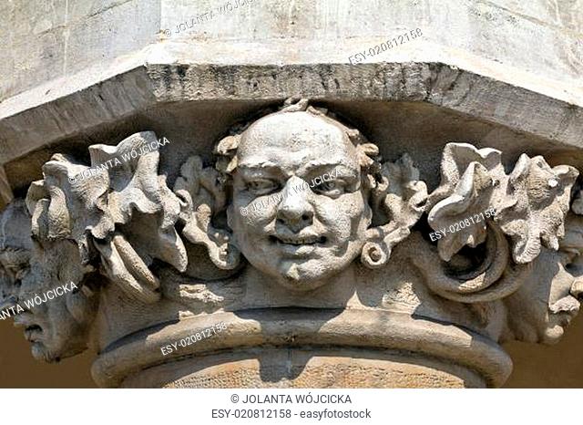 head of pillar designed by jan matejko on cloth hall on main market square in cracow in poland