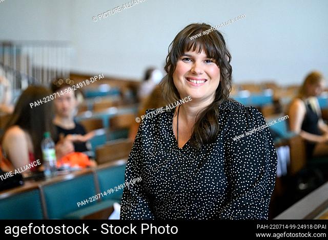 14 July 2022, Berlin: Marie-Luise Vollbrecht, PhD student at the Institute of Biology at Humboldt-Universität Berlin, sits in the Fritz-Reuter-Saal of...